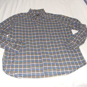EDDIE BAUER Olive & Blue CHECK Long Sleeve BUTTON Down Shirt Sz LARGE (Mens)